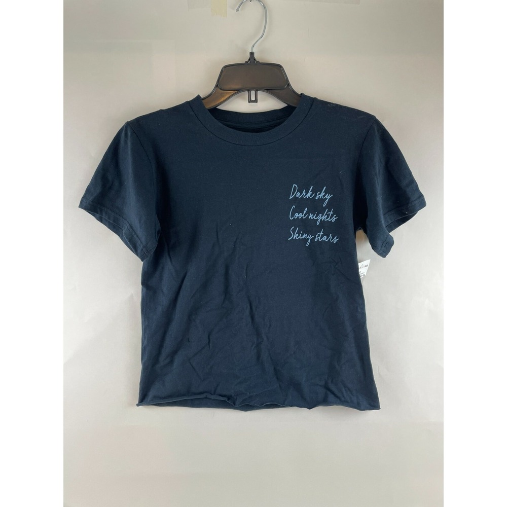 Cozy Rozy Crop Top Women's Size S Navy Blue "Dark Sky Cool Nights Shiny Stars"